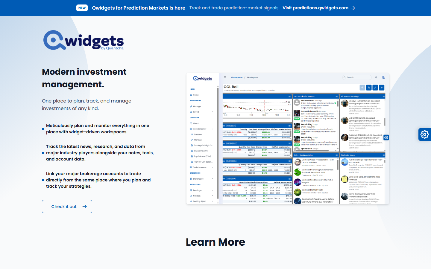Qwidgets for Options workspace