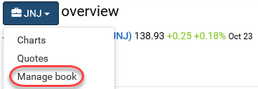 Managing a Book from the Symbol Dropdown
