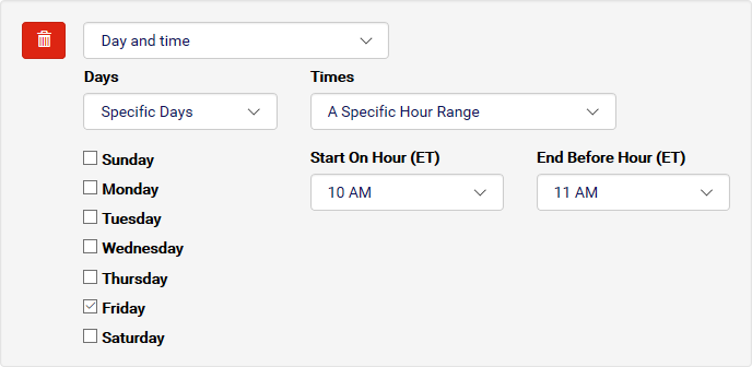 Configuring a "Day and Time" condition