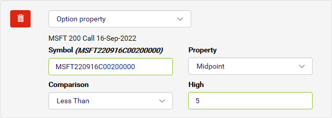 Configuring an Option Property condition