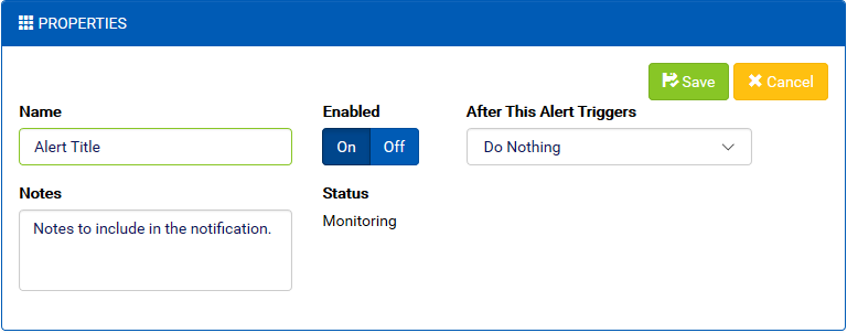 Configuring alert properties